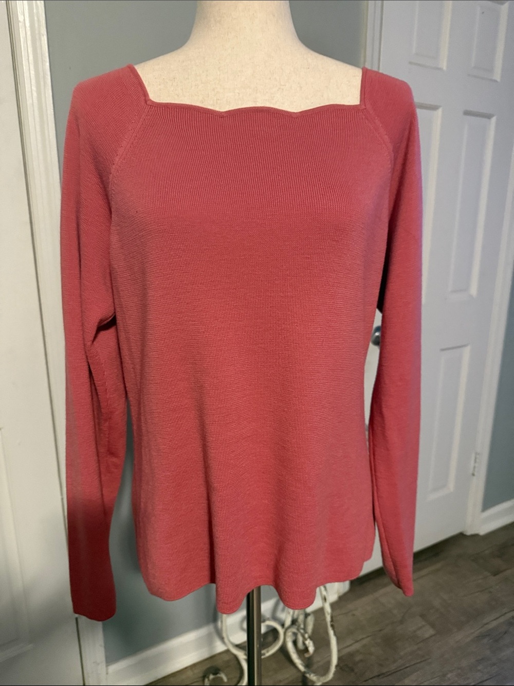 Square Neck Long Sleeve Sweater - Coral Pink